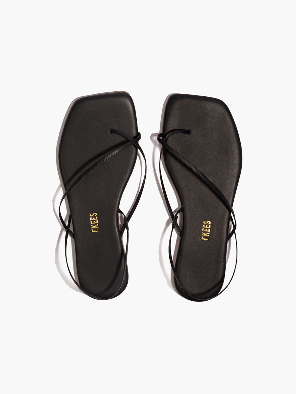 TKEES Strappy Square-Toe Black Leather Sandals